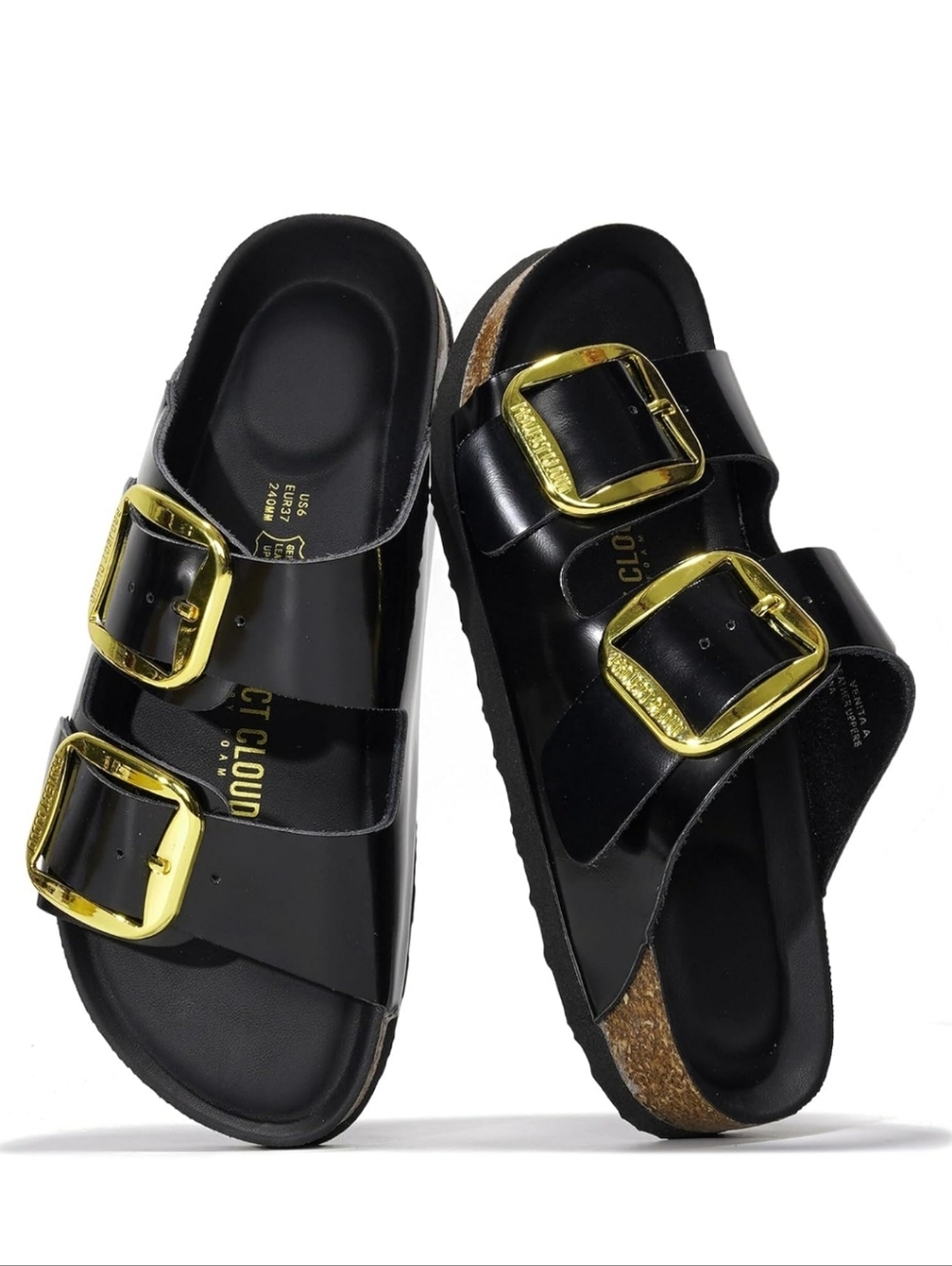 Project Cloud Black Patent Leather Big Buckle Venita Size 9